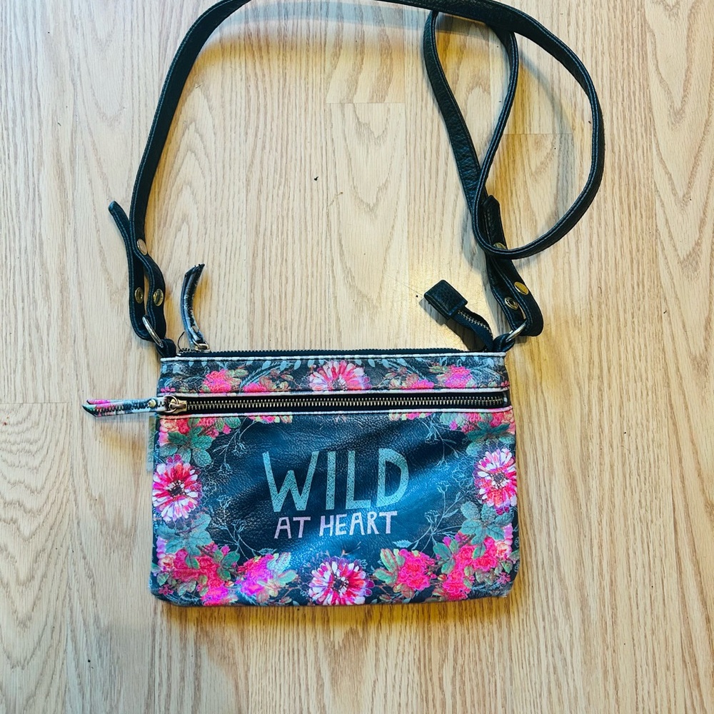 Papaya Pink and Black Floral Crossbody Bag